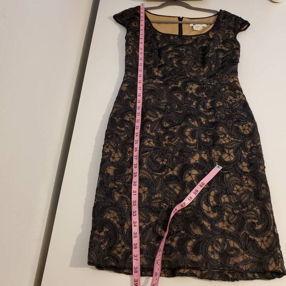 T by Tadashi Dress Lace Paisley Applique Mesh Cocktail Formal Black Tan Size 6 - Picture 13 of 13